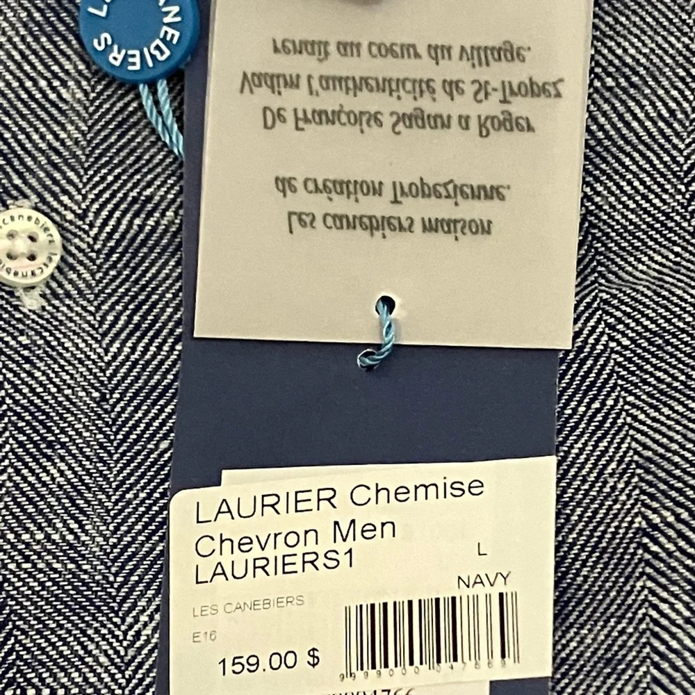 NWT 🇫🇷 Les Canebiers Men’s Linen Chevron Shirt - Picture 6 of 9
